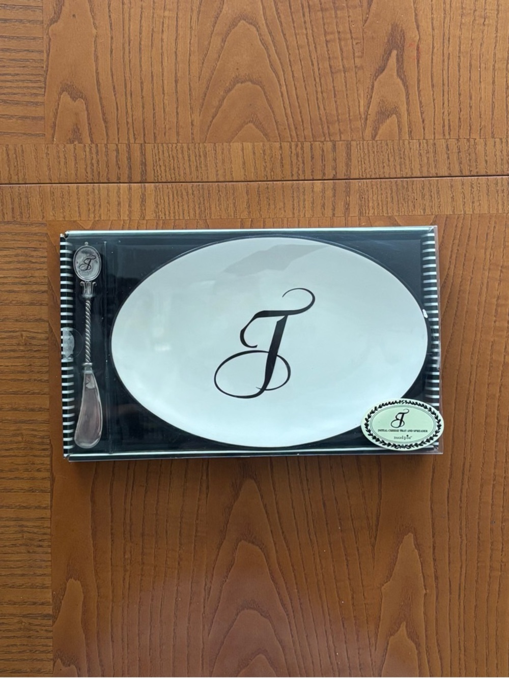 Mud Pie White Oval Initial Cheese Tray and Spreader